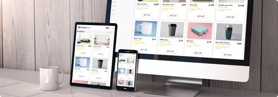 ecommerce on responsive design, mobile, tablet and web