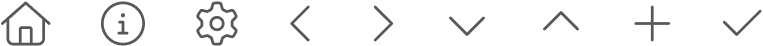 Sample icons used within a design system from the Font Awesome library in classic and thin styles. From left to right, the icons are home, info, settings, directional chevron arrows, a plus sign, and a checkmark.